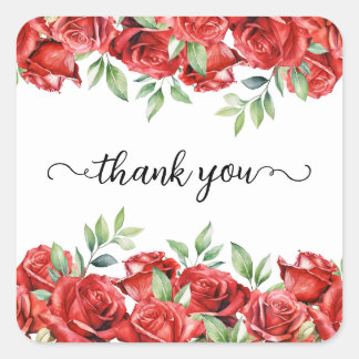 Watercolor Red Roses Border Square Sticker