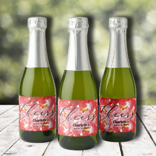 Watercolor Red Roses Bridal Shower Mini Sparkling Wine Label