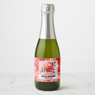Watercolor Red Roses Bridal Shower Mini Sparkling Wine Label