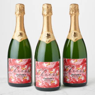 Watercolor Red Roses Bridal Shower Sparkling Wine Label