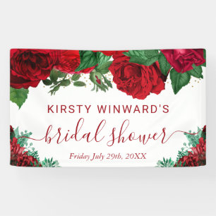 Watercolor Red Roses Bridal Shower Welcome Banner