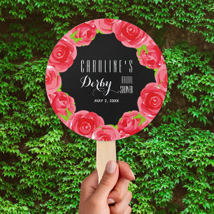 Watercolor Red Roses Derby Bridal Shower Hand Fan