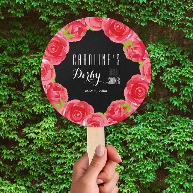 Watercolor Red Roses Derby Bridal Shower Hand Fan (Creator Uploaded)