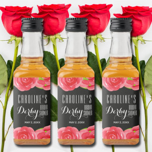 Watercolor Red Roses Derby Bridal Shower Mini Liquor Bottle Label