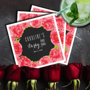 Watercolor Red Roses Derby Bridal Shower Napkin