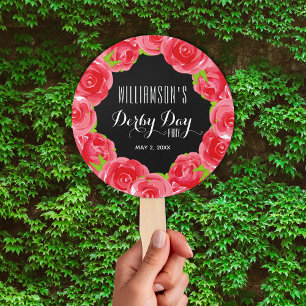 Watercolor Red Roses Derby Day Hand Fan