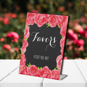 Watercolor Red Roses FAVORS Pedestal Sign