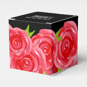 Watercolor Red Roses Floral 2" Square Favour Box