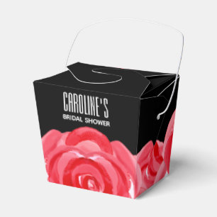 Watercolor Red Roses Floral Take Out Style Favour Box