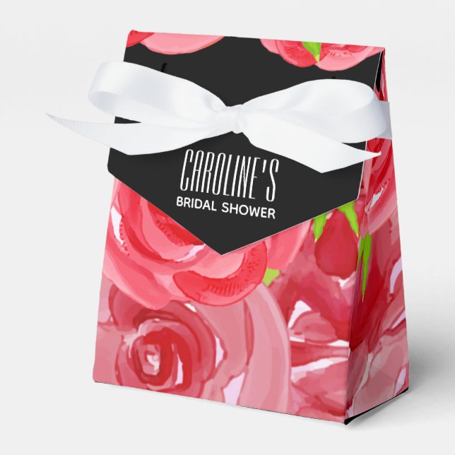 Watercolor Red Roses Floral Tent Style Favour Box (Front Side)