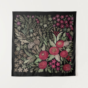 Watercolor red roses flowers small floral green le tapestry