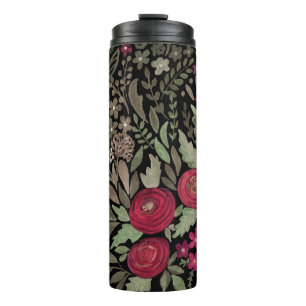 Watercolor red roses flowers small floral green le thermal tumbler