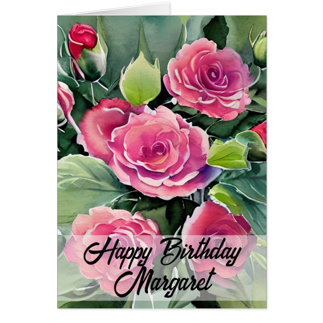 Watercolor Red Roses Happy Birthday Greeting Card (Front)