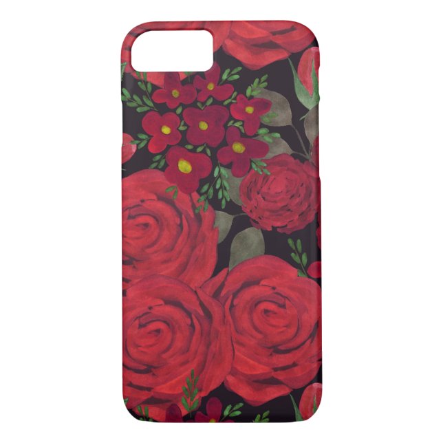 Watercolor red roses on black, Case-Mate iPhone case (Back)