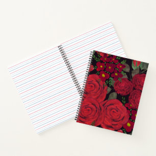 Watercolor red roses on black, notebook