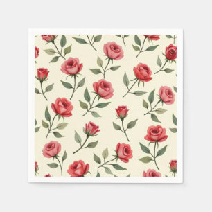 Watercolor Red Roses Paper Napkins