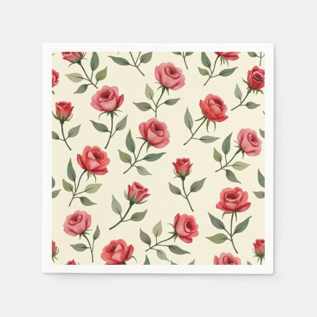 Watercolor Red Roses Paper Napkins (Front)