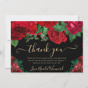 Watercolor Red Roses Quinceanera Thank You Card