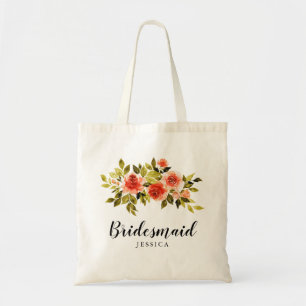 Watercolor Red Roses Wedding Bridesmaid Tote Bag