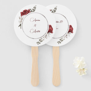 Watercolor Red Roses Wedding Hand Fan