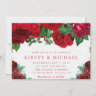 Watercolor Red Roses Wedding Invitation
