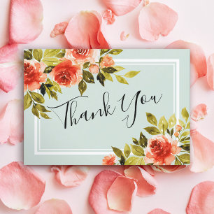 Watercolor Red Roses Wedding Thank You  Card