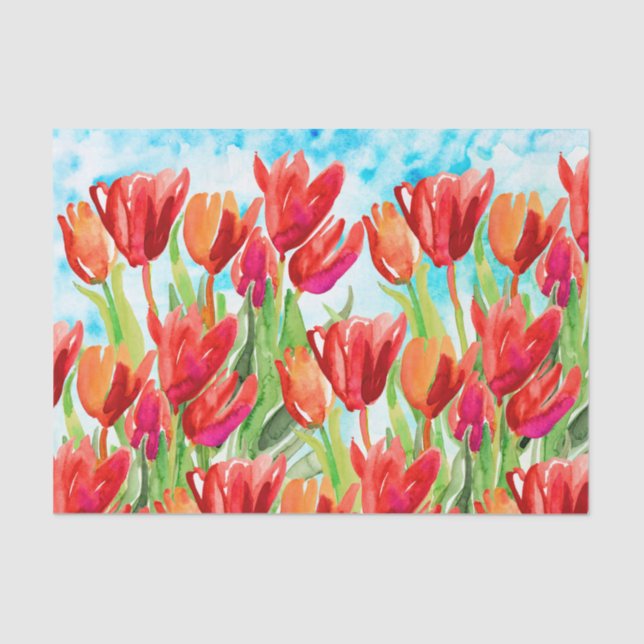 Watercolor Red Spring Tulips Tissue Paper (Front)