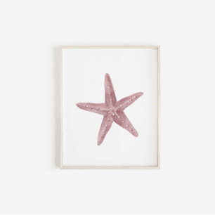 Watercolor red starfish vintage print