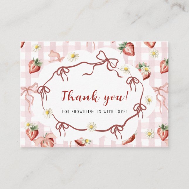 Watercolor Red stawberry daisy birthday  baby show Enclosure Card (Front)
