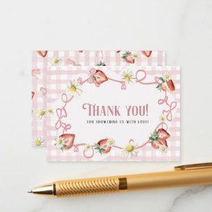 Watercolor Red stawberry daisy birthday  baby show Enclosure Card