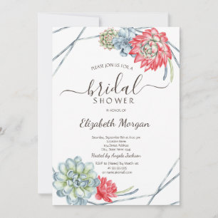 Watercolor Red Succulents Bridal Shower Invitation