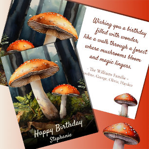 Watercolor red Toadstool • Fall Forest Birthday Card