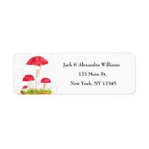 Watercolor Red Toadstools Cute return address