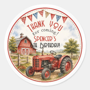 Watercolor Red Tractor Birthday Thank you Sticker