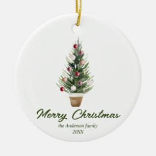 Watercolor Red Tree Merry Christmas Ceramic Tree Decoration