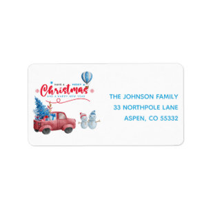 Watercolor Red Truck Christmas Address Label
