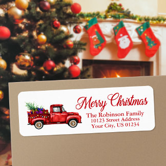 Watercolor Red Truck Christmas Return Address