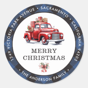 Watercolor Red Truck Holiday Return Address Labels