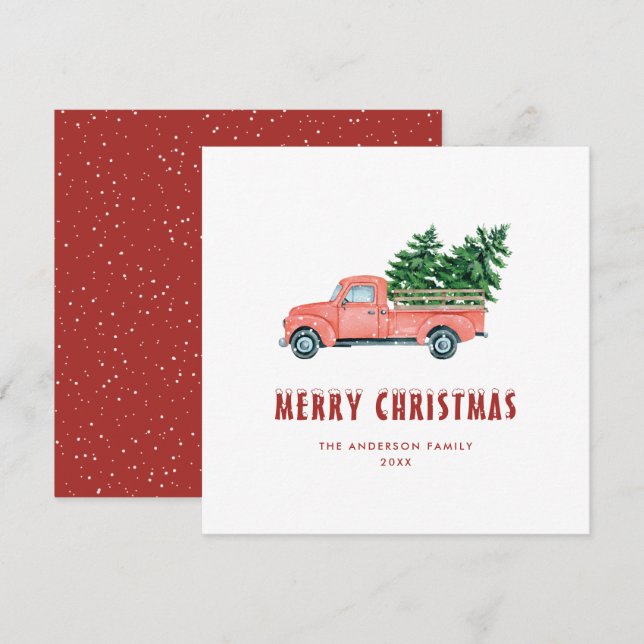 Watercolor Red Truck Merry Christmas Card (Front/Back)