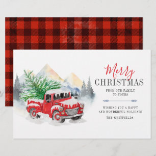 Watercolor Red Truck Plaid Christmas Holiday Stationery