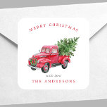 Watercolor Red Truck Retro Christmas Square Sticker<br><div class="desc">Watercolor Red Truck Retro Christmas Square Sticker</div>