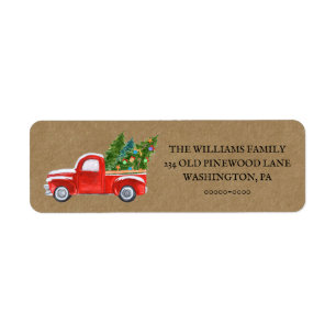 Watercolor Red Truck & Tree Return Address Label