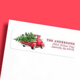 Watercolor Red Truck Vintage Christmas Address