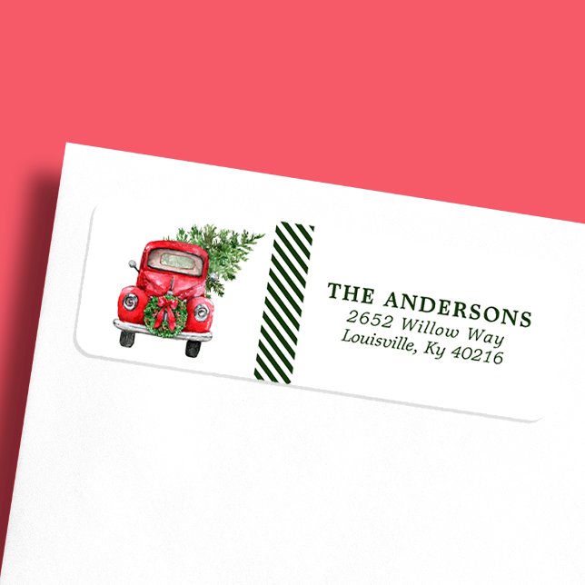 Watercolor Red Truck Wreath Christmas Address (Creator Uploaded)