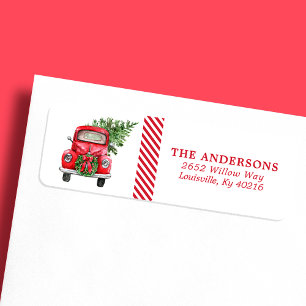 Watercolor Red Truck Wreath Christmas Address