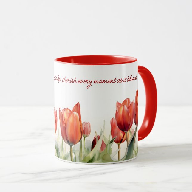 Watercolor Red Tulips Coffee Mug (Front Right)