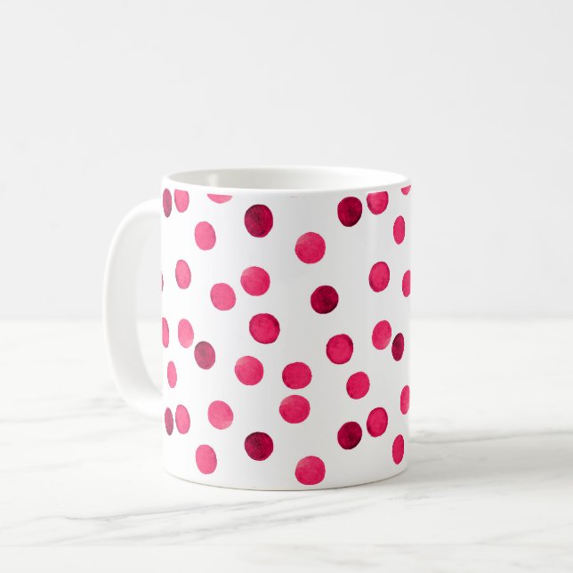 Watercolor  red watercolor polka dot pattern coffee mug (Front Left)