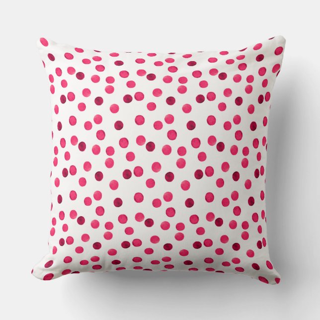 Watercolor  red watercolor polka dot pattern cushion (Front)
