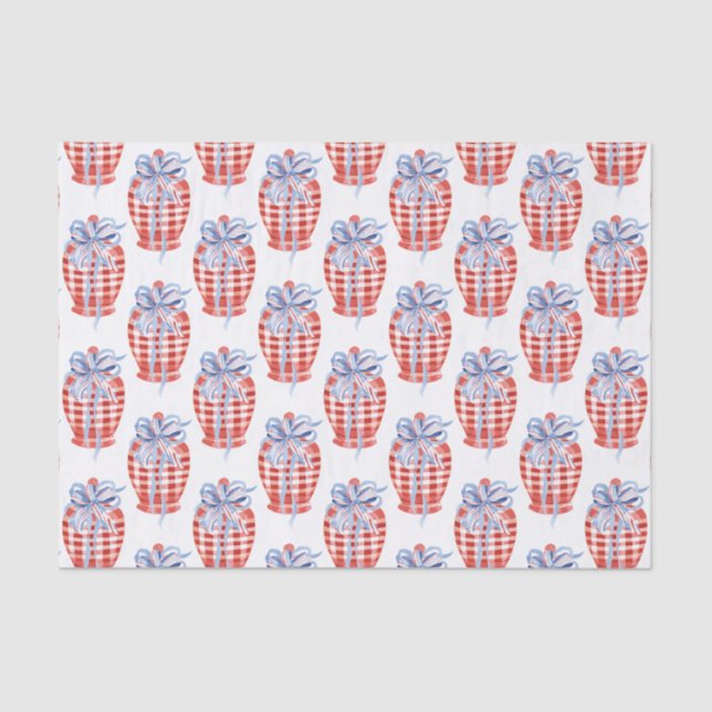 Watercolor Red White & Blue Patriotic Ginger Jar Tissue Paper (Front)