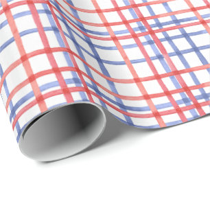 Watercolor Red White & Blue Plaid Wrapping Paper